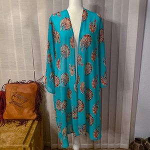 Turquoise Indian Head Kimono NWOT